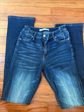 KanCan Dark Blue Bootcut Jeans with Faded Whiskering